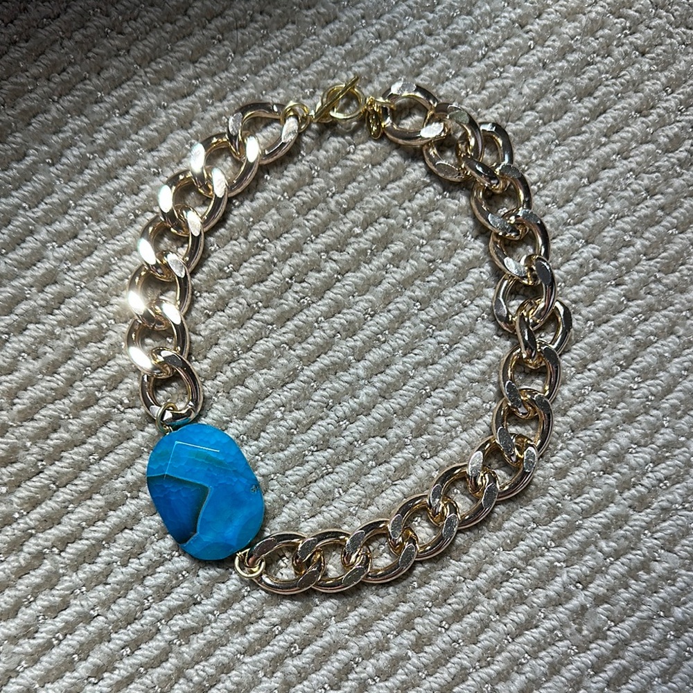 OIA Gold Chain Necklace with Blue Stone